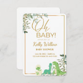Dinosaurus met eucalyptusbladeren Oh Baby shower Kaart (Voorkant / Achterkant)