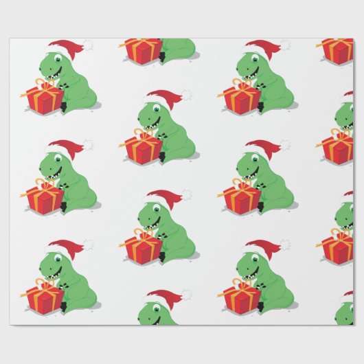 Dinosaurus met kerstcadeaupapier cadeaupapier (Vlak)