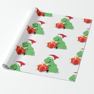 Dinosaurus met kerstcadeaupapier cadeaupapier