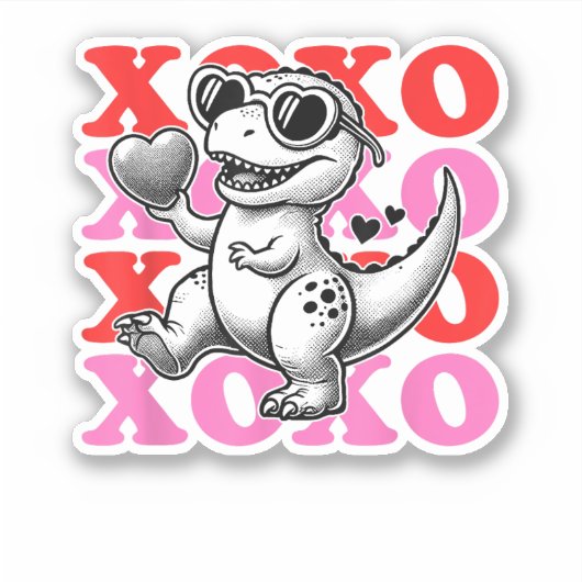 Dinosaurus met Xoxo-patroon voor Valentijnsdag Sticker (Voorkant)