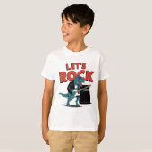 Dinosaurus met zonnebril speelt gitaar t-shirt (Voorkant volledig)