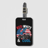 Dinosaurus Monster Truck Dino 4th van juli Vlag Jo Bagagelabel (Voorkant (verticaal))