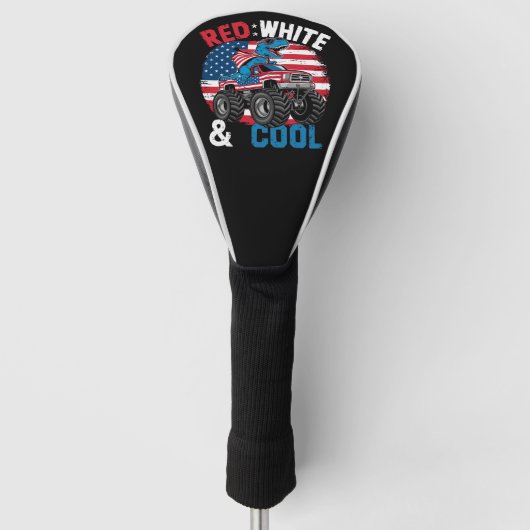 Dinosaurus Monster Truck Dino 4th van juli Vlag Jo Golfheadcover (Voorkant)