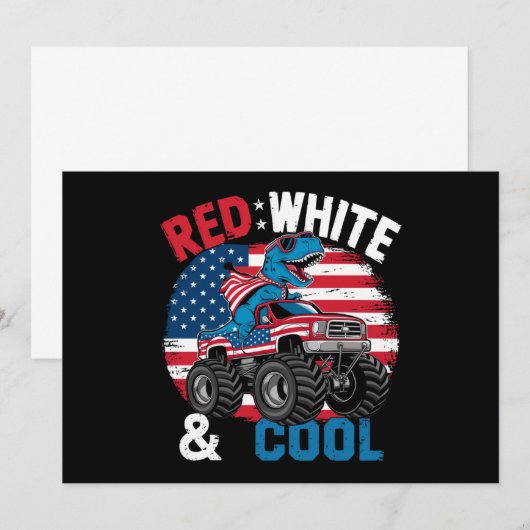 Dinosaurus Monster Truck Dino 4th van juli Vlag Jo Kaart (Voorkant / Achterkant)
