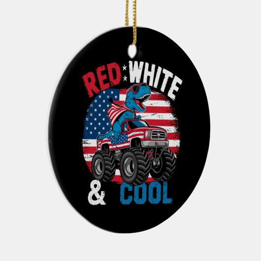 Dinosaurus Monster Truck Dino 4th van juli Vlag Jo Keramisch Ornament (Rechts)