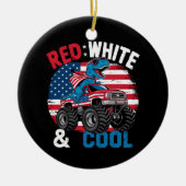 Dinosaurus Monster Truck Dino 4th van juli Vlag Jo Keramisch Ornament (Voorkant)