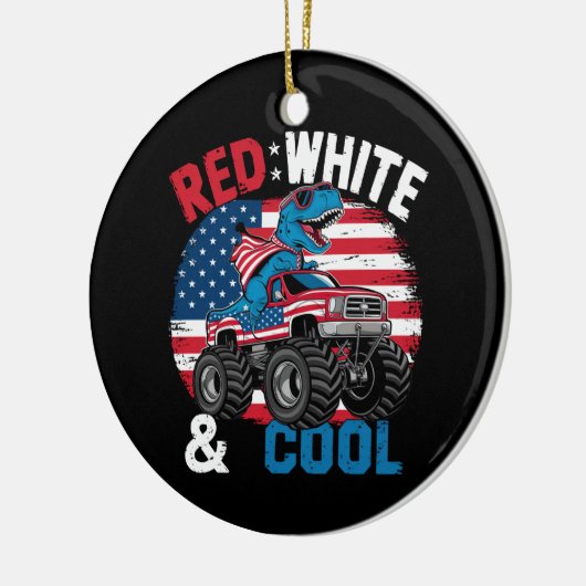 Dinosaurus Monster Truck Dino 4th van juli Vlag Jo Keramisch Ornament (Links)