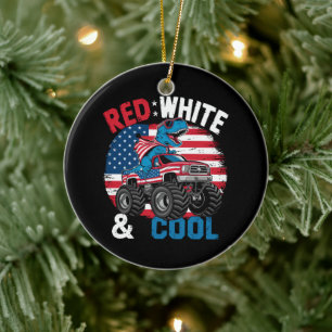 Dinosaurus Monstertruck Dino 4 juli Vlag Jongens Keramisch Ornament