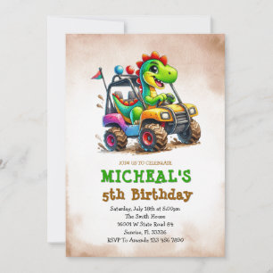 Dinosaurus Monstertruck Kinderverjaardag Kaart