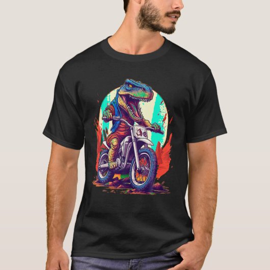 Dinosaurus Motor Fiets Rijden Grappige Vuilfiets B T-shirt (Voorkant)