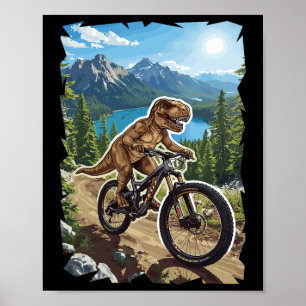 Dinosaurus Mountainbiken door bosroute  Poster