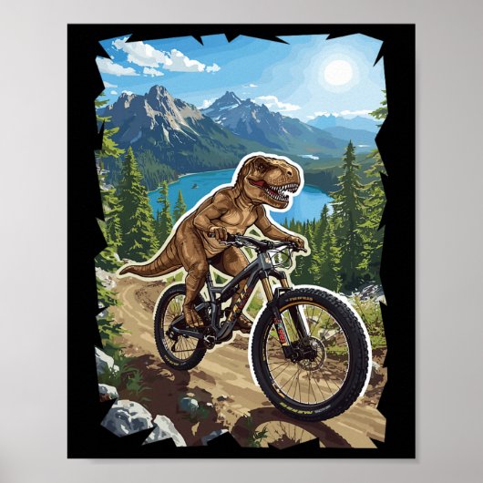 Dinosaurus Mountainbiken door bosroute  Poster (Voorkant)