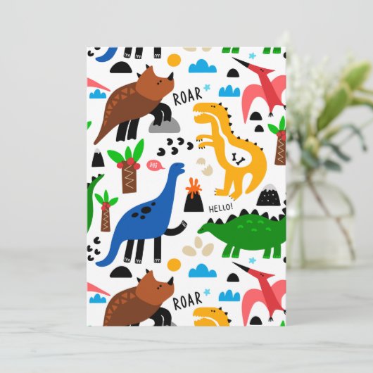 Dinosaurus naadloos patroon bedankkaart (Staand voorkant)