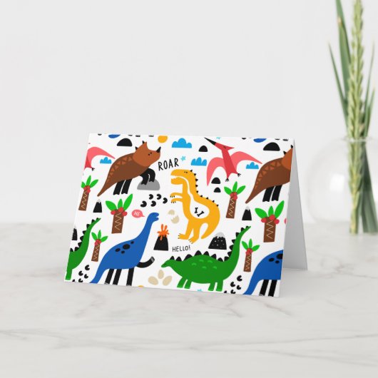 Dinosaurus naadloos patroon feestdagen kaart (Voorkant)