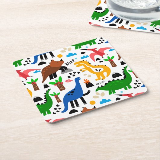 Dinosaurus naadloos patroon kartonnen onderzetters (Schuin)