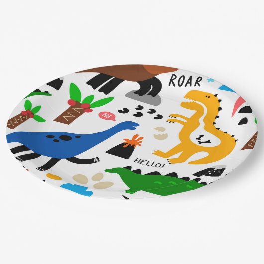 Dinosaurus naadloos patroon papieren bordje (Gekanteld)