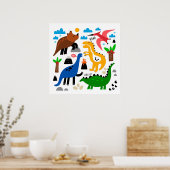 Dinosaurus naadloos patroon poster (Keuken)