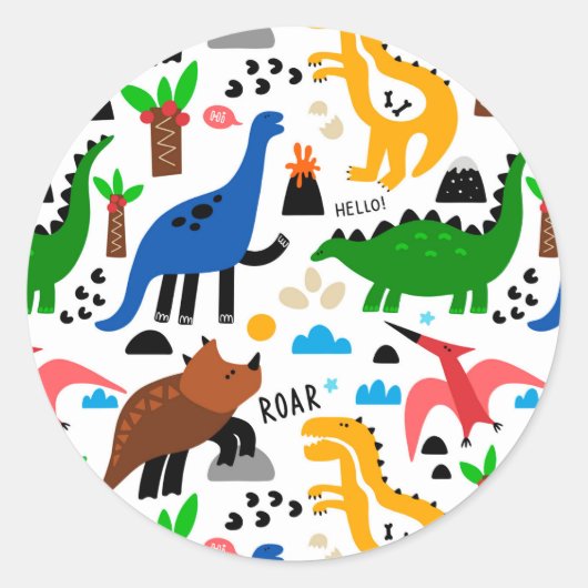 Dinosaurus naadloos patroon ronde sticker (Voorkant)