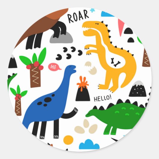 Dinosaurus naadloos patroon ronde sticker (Voorkant)