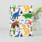 Dinosaurus naadloos patroon save the date (Staand voorkant)