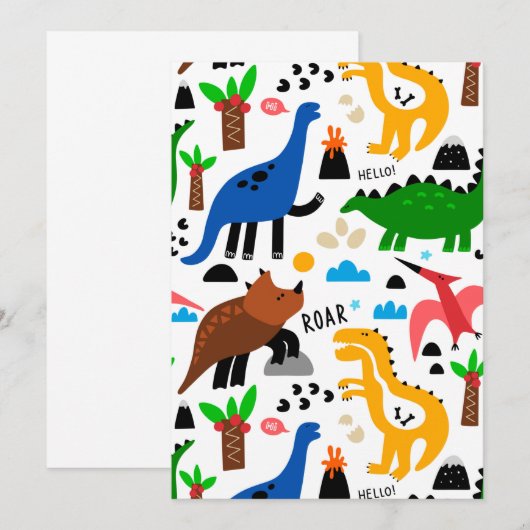 Dinosaurus naadloos patroon save the date (Voorkant / Achterkant)