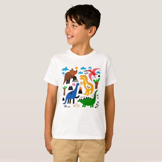 Dinosaurus naadloos patroon t-shirt (Voorkant volledig)
