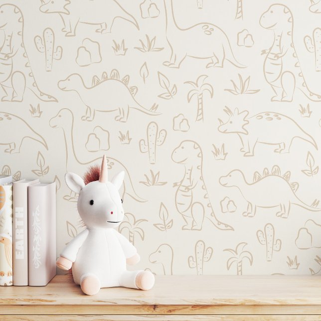Dinosaurus Neutraal Boho Zachte Aardtint Dino Beig Behang (Creator heeft geüpload)
