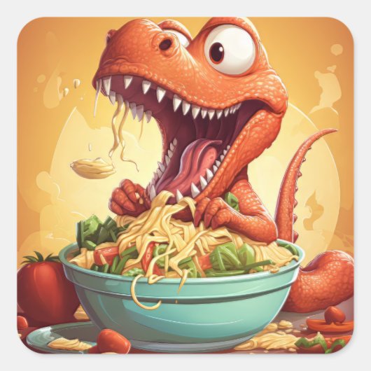 Dinosaurus noedels illustratie vierkante sticker (Voorkant)