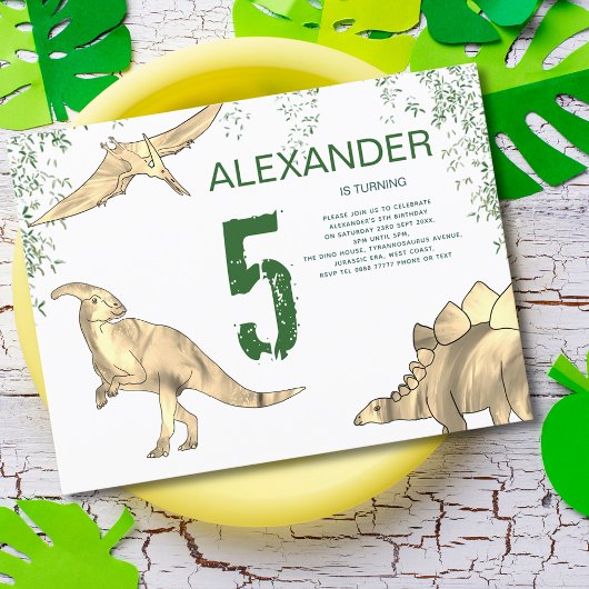 Dinosaurus Oerwoud 5e Verjaardagsfeestbudget Uitnodiging Briefkaart