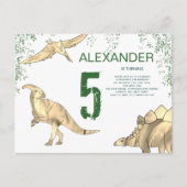 Dinosaurus Oerwoud 5e Verjaardagsfeestbudget Uitnodiging Briefkaart (Voorkant)