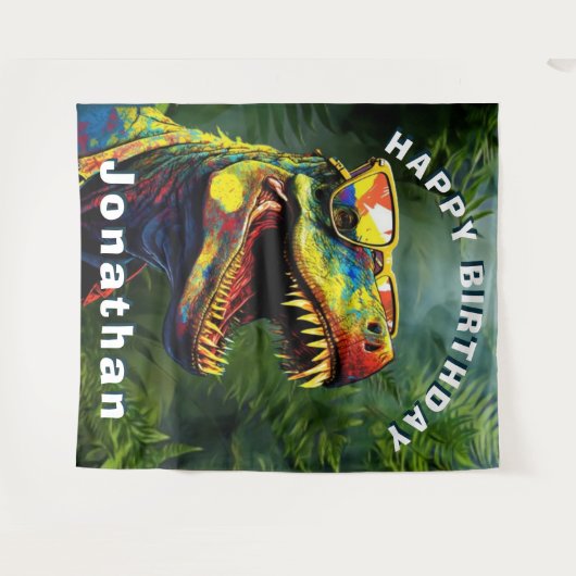 Dinosaurus Oerwoud Kids Verjaardagsachtergrond Wandkleed (Voorkant (horizontaal))