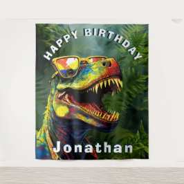 Dinosaurus Oerwoud Kids Verjaardagsachtergrond Wandkleed