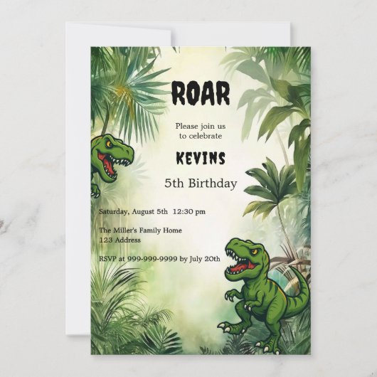 Dinosaurus oerwoud verjaardagsfeestje jongen kaart (Voorkant)