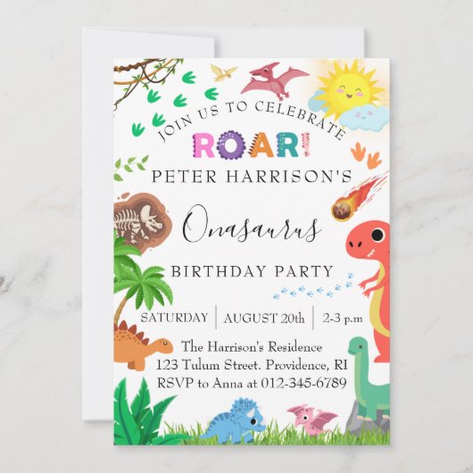 Dinosaurus Onasaurus Verjaardagsfeest Kaart (Voorkant)