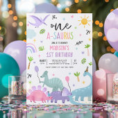 Dinosaurus One-A-Saurs Roze T-Rex 1e verjaardagsfe Kaart