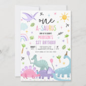 Dinosaurus One-A-Saurs Roze T-Rex 1e verjaardagsfe Kaart (Voorkant)