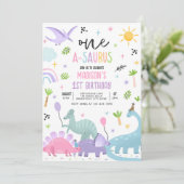 Dinosaurus One-A-Saurs Roze T-Rex 1e verjaardagsfe Kaart (Staand voorkant)