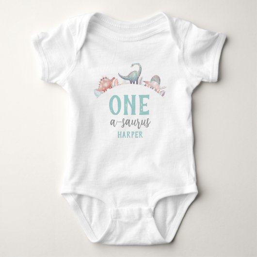 Dinosaurus One-A-Saurus 1e Verjaardag Baby Romper (Voorkant)
