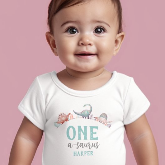 Dinosaurus One-A-Saurus 1e Verjaardag Baby T-shirt