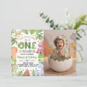 Dinosaurus One-A-Saurus 1e Verjaardag Foto Kaart (Staand voorkant)