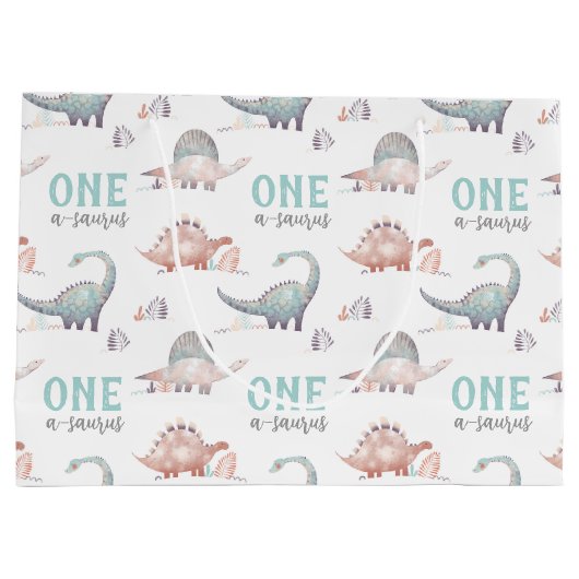 Dinosaurus One-A-Saurus 1e verjaardag Groot Cadeauzakje (Achterkant)