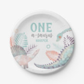 Dinosaurus One-A-Saurus 1e verjaardag Papieren Bordje (Voorkant)