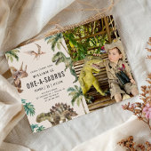 Dinosaurus One-A-Saurus 1e Verjaardagsfeestfoto Kaart