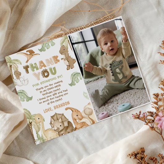 Dinosaurus One-A-Saurus 1e verjaardagsfeestje foto Bedankkaart