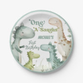 Dinosaurus One-A-Saurus Jongen 1e Verjaardagsfeest Papieren Bordje (Voorkant)