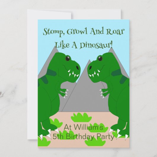 Dinosaurus ontwerp kinderverjaardagsfeestje kaart (Voorkant)