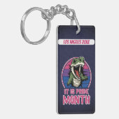 Dinosaurus op biseksuele vlag kleuren achtergrond sleutelhanger (Voorkant Links)