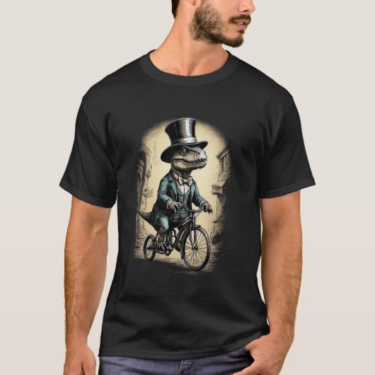 dinosaurus op de fiets Grappige Retro Trex Ridin T-shirt (Voorkant)