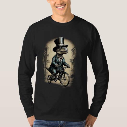 dinosaurus op de fiets Grappige Retro Trex Ridin T-shirt (Voorkant)