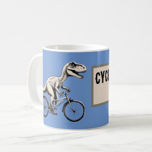Dinosaurus op een fiets verjaardag fietser Dino Koffiemok (Voorkant links)